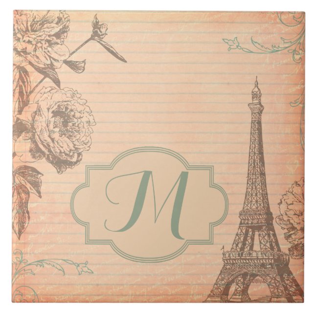 Paris France Eiffel Tower Monogram Display Tile Fliese (Vorderseite)