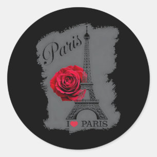 Paris France Eiffel Tower Rose Valentinstag Souv Runder Aufkleber