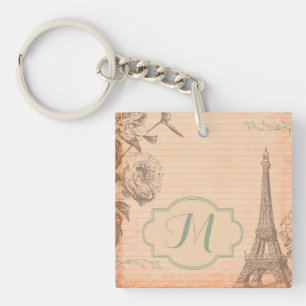 Paris France Eiffel Tower Shabb Monogram Key Chain Schlüsselanhänger