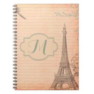 Paris France Eiffel Tower Shabb Monogram Note Book Notizblock