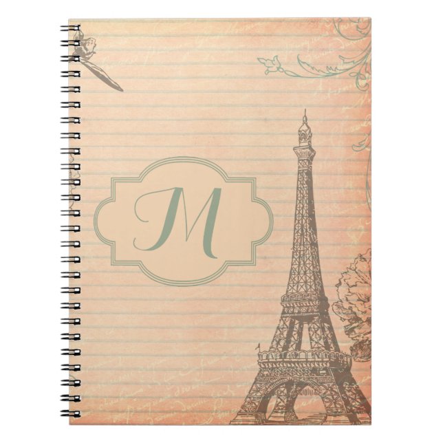 Paris France Eiffel Tower Shabb Monogram Note Book Notizblock (Vorderseite)