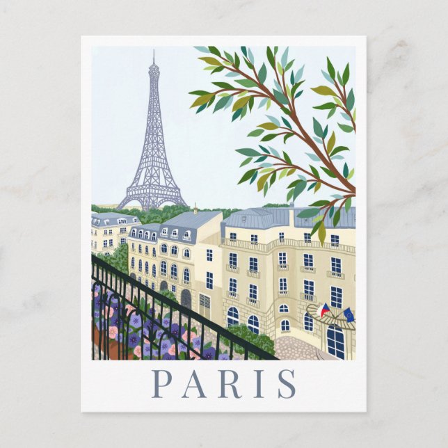 Paris France Eiffel Tower Travel Illustration Postkarte (Vorderseite)