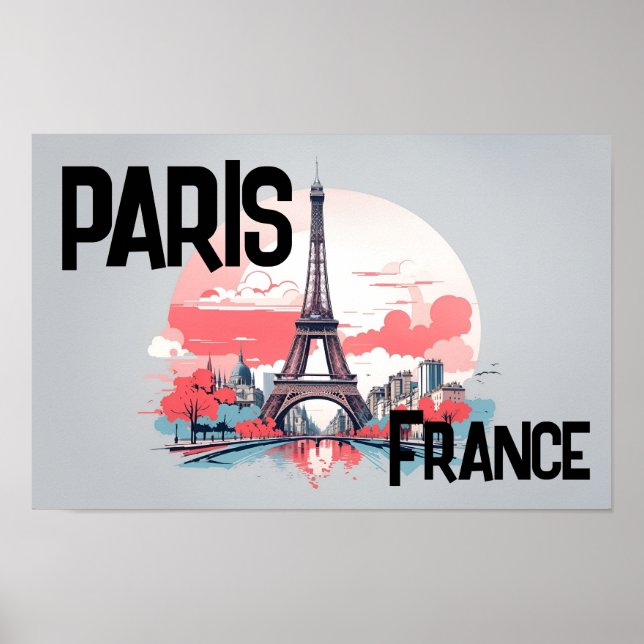 Paris France Eiffel Tower Travel Poster (Vorne)