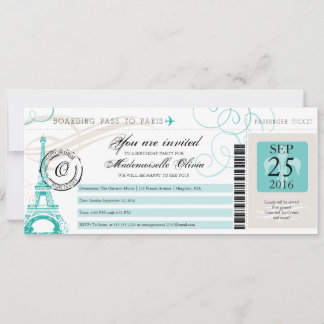 Paris France Eiffel Tower Vintager Boarding Pass Einladung