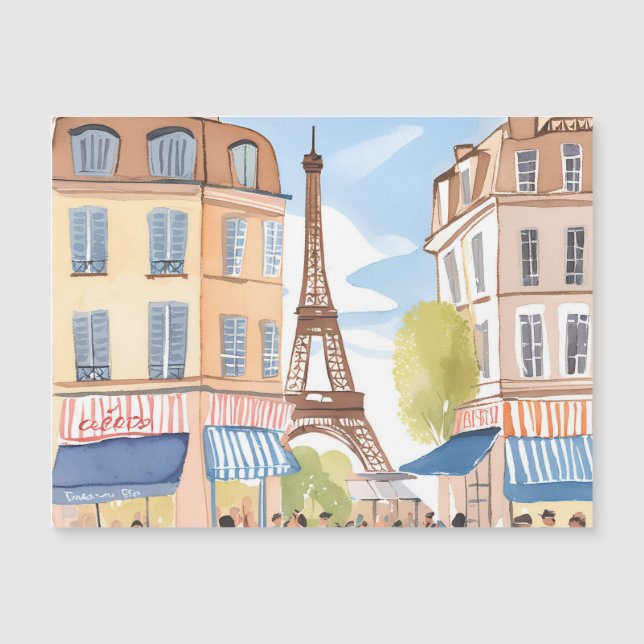Paris France Eiffel Tower | Watercolor Magnet Card (Vorderseite)