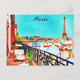 Paris France Eiffel Tower Watercolor Postkarte