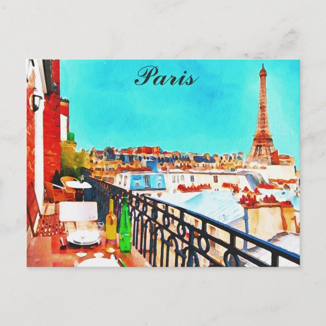 Paris France Eiffel Tower Watercolor Postkarte (Vorderseite)