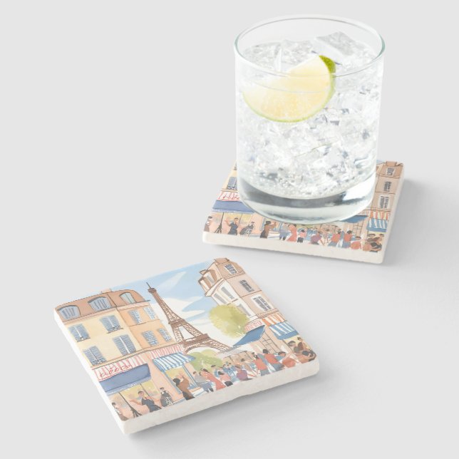 Paris France Eiffel Tower Watercolor Steinuntersetzer (Seitenansicht)