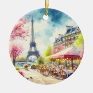 Paris France Eiffel Tower Watercolor Weihnachten Keramik Ornament