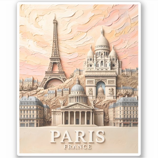 Paris France Europe Modern Pastel Textured Travel Aufkleber (Vorderseite)
