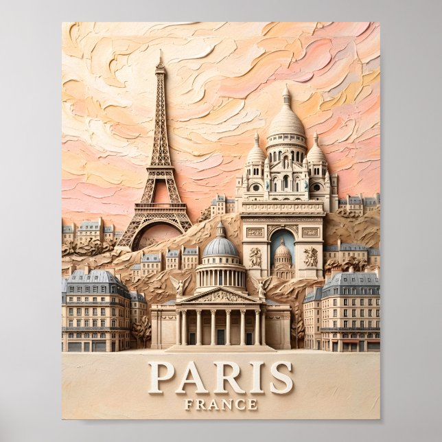Paris France Europe Modern Pastel Textured Travel Poster (Vorne)