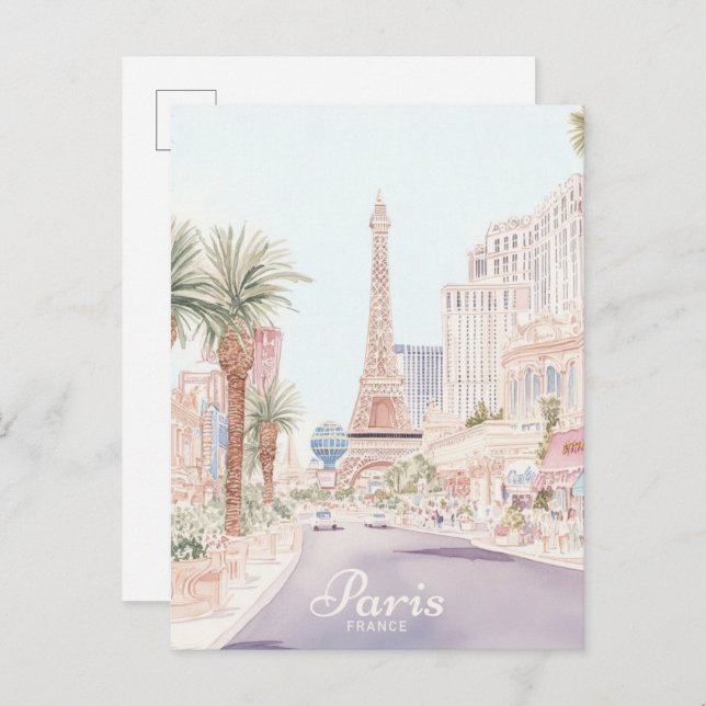 Paris France Gouache Paint Illustration Travel Postkarte (Vorne/Hinten)
