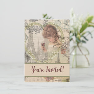 Paris France Hübsch Girl Eiffel Einladung