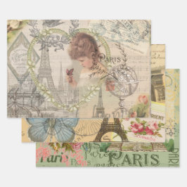 Paris France Hübsch Girl Eiffel Geschenkpapier Set