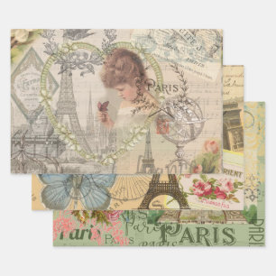 Paris France Hübsch Girl Eiffel Geschenkpapier Set