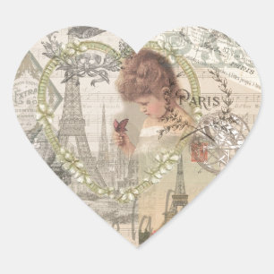 Paris France Hübsch Girl Eiffel Herz-Aufkleber