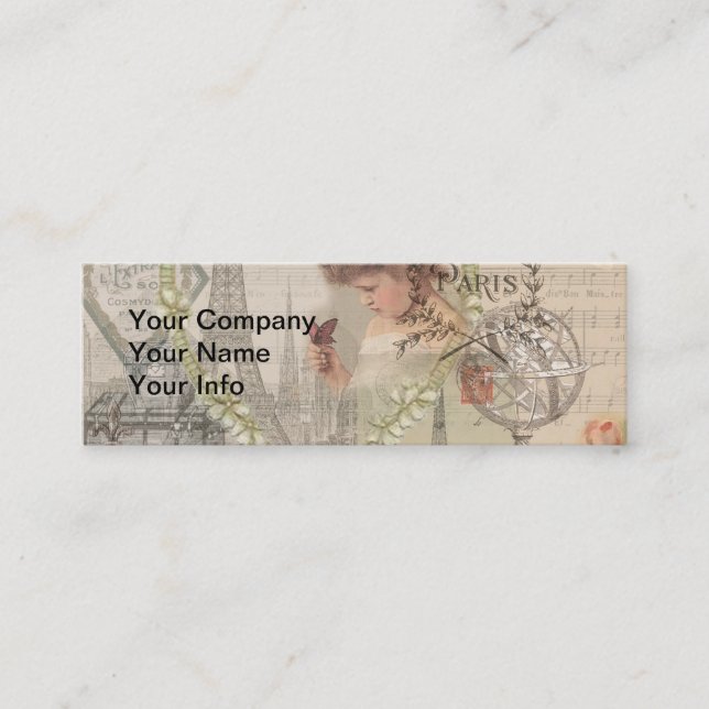 Paris France Hübsch Girl Eiffel Mini Visitenkarte (Vorderseite)