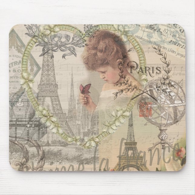Paris France Hübsch Girl Eiffel Mousepad (Vorne)