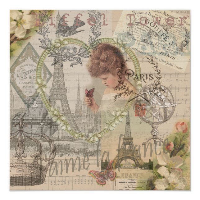 Paris France Hübsch Girl Eiffel Poster (Vorderseite)