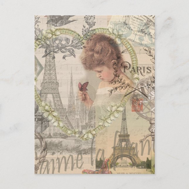 Paris France Hübsch Girl Eiffel Postkarte (Vorderseite)