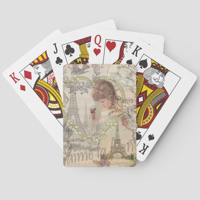 Paris France Hübsch Girl Eiffel Spielkarten (Rückseite)
