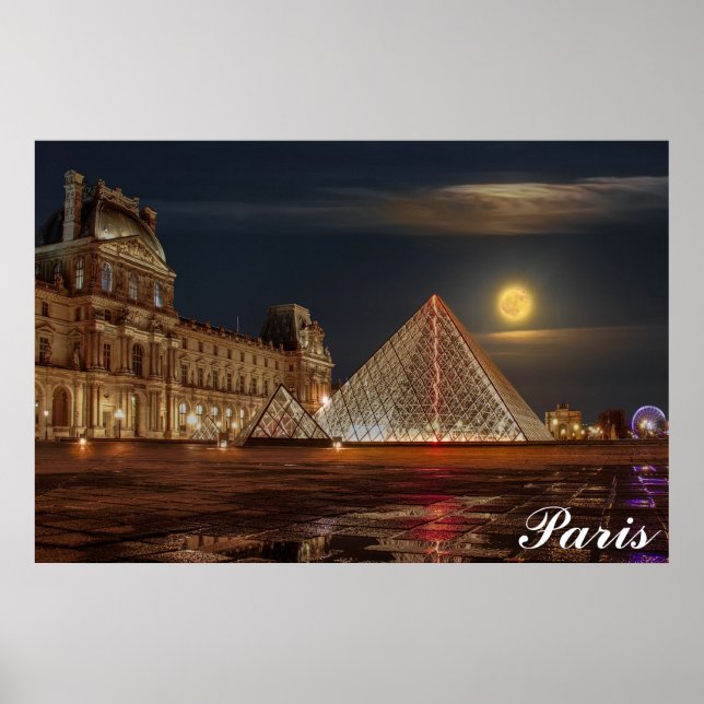 Paris France Louvre Museum Pyramid Travel Foto Poster (Vorne)