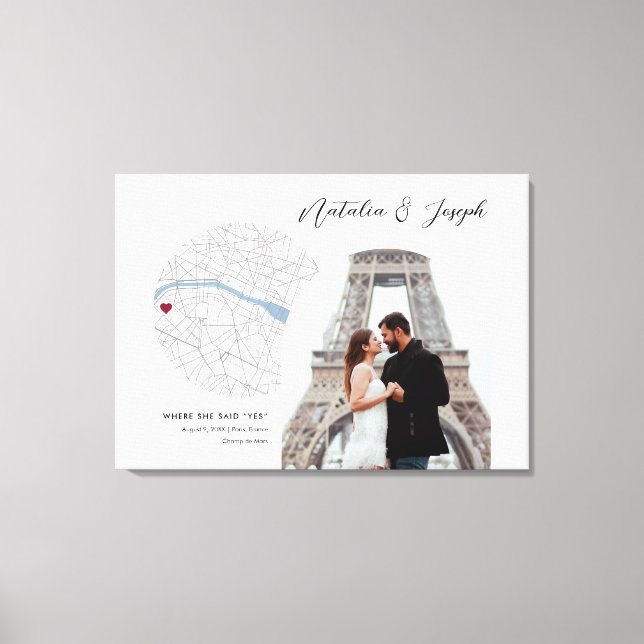 Paris France Map Wedding Verlobung Foto Gift Leinwanddruck (Vorderseite)