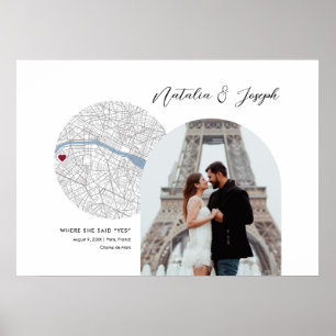 Paris France Map Wedding Verlobung Foto Gift Poster