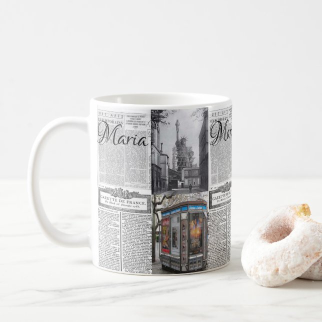 Paris France Newspaper Tasse (Mit Donut)