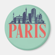 Paris France Retro City Skyline Vintag Cityscape Magnet