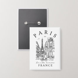 Paris France –  Sketch with Eiffel Tower & Café Button