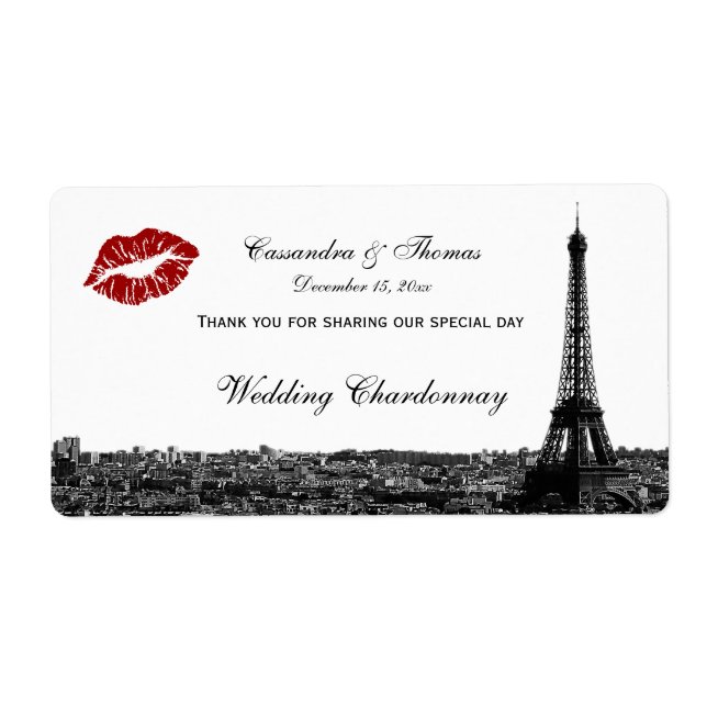 Paris France Skyline Kiss #1 BW H Wine Label TY (Vorne)