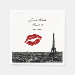 Paris France Skyline Kiss #1 BW Sweet 16 Serviette