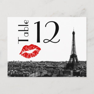 Paris France Skyline Kiss #1 BW Tischnummer Card
