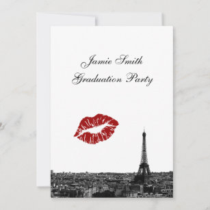 Paris France Skyline Kiss #1 BW V Abschluss Einladung