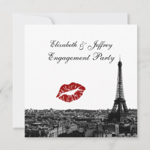 Paris France Skyline Kiss #1 BW V Verlobung Einladung