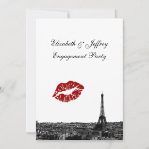 Paris France Skyline Kiss #1 BW V Verlobung V Einladung