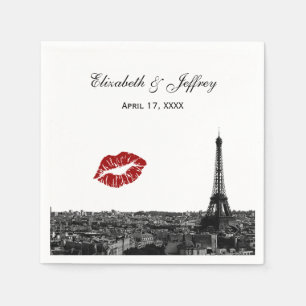 Paris France Skyline Kiss #1 BW Wedding Serviette