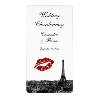 Paris France Skyline Kiss #1 BW Weinetikett