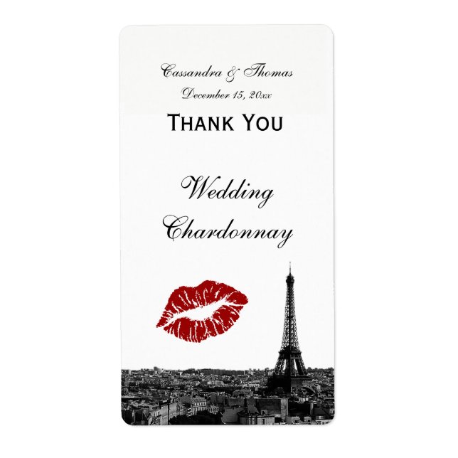 Paris France Skyline Kiss #1 BW Weinlabel TY (Vorne)