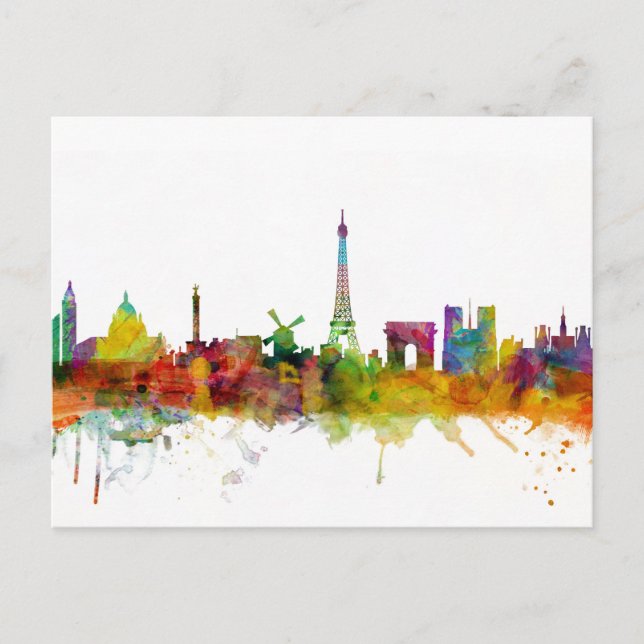 Paris France Skyline Postkarte (Vorderseite)