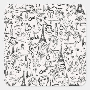 Paris France Street Scene by © Cathy Thompson Quadratischer Aufkleber