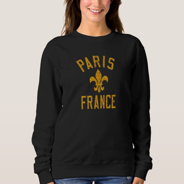 Paris France Text Fleur de Lis Distressed Amber Pr Sweatshirt (Vorderseite)