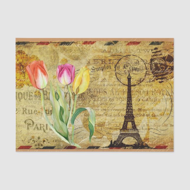 Paris France Tulip Decoupage Vintag Ephemera Seidenpapier (Vorderseite)
