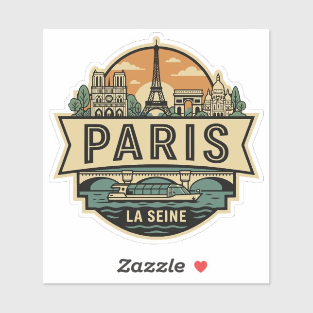 Paris France Vintage Travel Badge Eiffel Tower Aufkleber (Blatt)