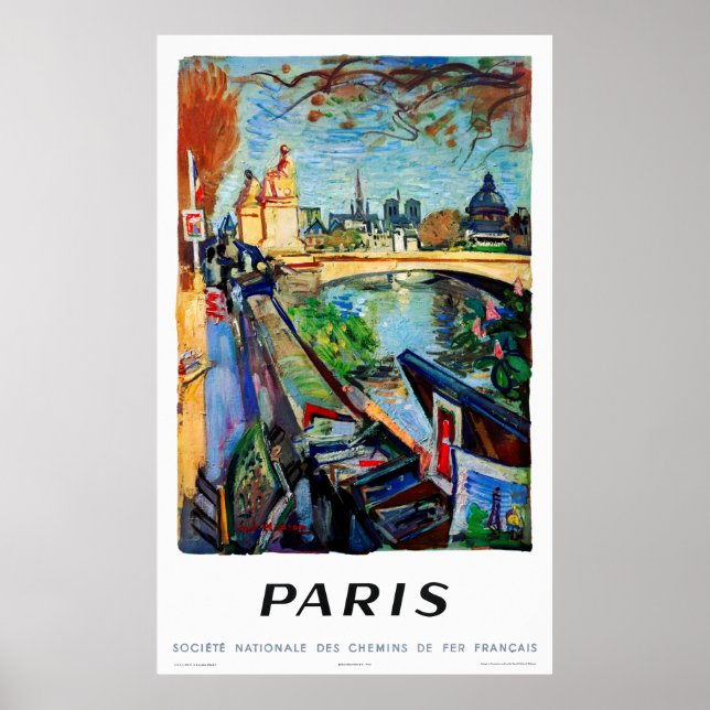 Paris France Vintage Travel Poster wiederhergestel (Vorne)