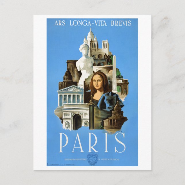 Paris France Vintage Travel Poster wiederhergestel Postkarte (Vorderseite)