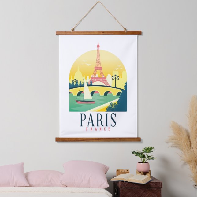 Paris France Vintage Travel  Wandteppich Mit Holzrahmen (Schlafzimmer)