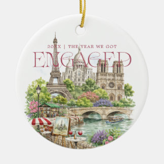 Paris France Watercolor Engagement Photo Keramik Ornament