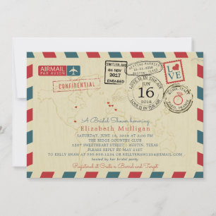 Paris France World Traveller Airmail Brautparty Einladung